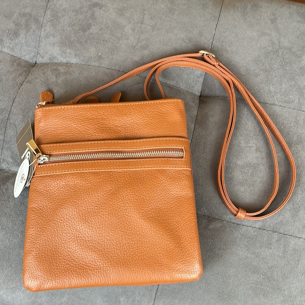GIANI BERNINI ~ Triple-Zip Pebble Leather Dasher Crossbody ~ Cognac ~ NW…
